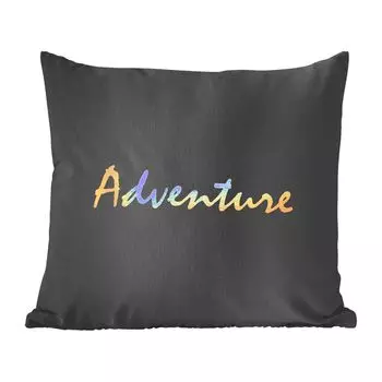 Декоративная подушка MuchoWow, диванная подушка, декоративная подушка для гостиной, 60 х 60 см, цитата - приключение - золото - чехол на подушку - хлопчатобумажная ткань - декоративные наволочки