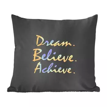 Декоративная подушка MuchoWow, диванная подушка, декоративная подушка для гостиной, 60 х 60 см, цитата - мечта - черный - золото - чехол на подушку - хлопчатобумажная ткань - декоративные наволочки, мультиколор