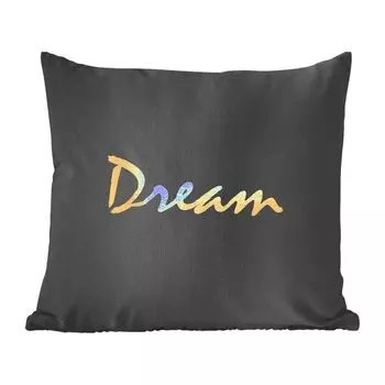 Декоративная подушка MuchoWow, диванная подушка, декоративная подушка для гостиной, 60 х 60 см, цитата - мечта - черный - золото - чехол на подушку - хлопчатобумажная ткань - декоративные наволочки, мультиколор