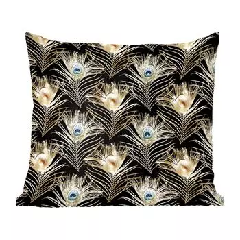 Декоративная подушка MuchoWow, диванная подушка, декоративная подушка для гостиной, 60 х 60 см, узор - перья павлина - золото - чехол на подушку - хлопчатобумажная ткань - декоративные чехлы на подушки