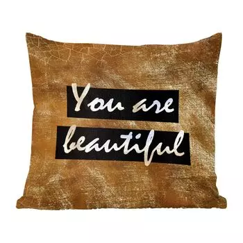 Декоративная подушка MuchoWow Диванная подушка Декоративная подушка для гостиной 60 x 60 см Quote - Красота - Коричневый - Золото - Чехол на подушку - Хлопчатобумажная ткань - Декоративные наволочки