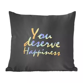 Декоративная подушка MuchoWow Диванная подушка Декоративная подушка для гостиной 45 x 45 см Котировки - Happy - Золотой - Черный - Чехлы на подушки - Декоративные чехлы на подушки - Декоративные чехлы на подушки