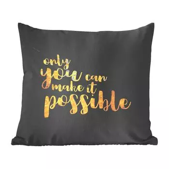 Декоративная подушка MuchoWow, диванная подушка, декоративная подушка для гостиной, 60 x 60 см, цитата - мотивация - мрамор - золото - чехол на подушку - хлопковая ткань - декоративные наволочки