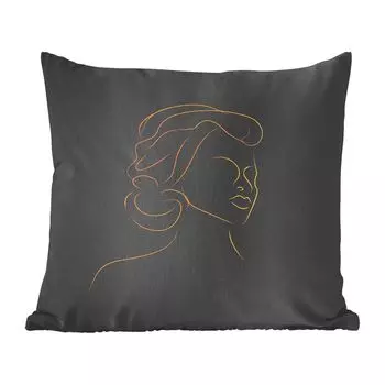 Декоративная подушка MuchoWow Диванная подушка Декоративная подушка для гостиной 60 x 60 см Женщина - Черный - Золотой - Рисунок линии - Чехол на подушку - Хлопчатобумажная ткань - Декоративные наволочки, мультиколор