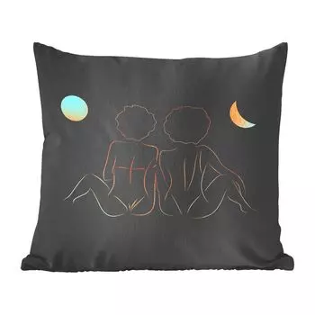 Декоративная подушка MuchoWow, диванная подушка, декоративная подушка для гостиной 60 x 60 см, женская - луна - золото - рисунок линий - чехол на подушку - хлопчатобумажная ткань - декоративные наволочки