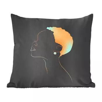 Декоративная подушка MuchoWow Диванная подушка Декоративная подушка для гостиной 50 x 50 см Женщина - Черный и золотой - Рисунок линий - Чехлы на подушки - Украшение - Спальня