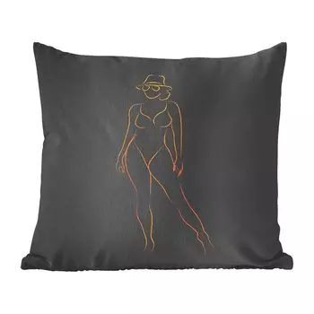 Декоративная подушка MuchoWow Диванная подушка Декоративная подушка для гостиной 60 x 60 см Солнцезащитные очки - Черный - Золотой - Штриховой рисунок - Чехол на подушку - Хлопчатобумажная ткань - Декоративные наволочки