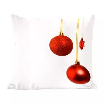 Декоративная подушка MuchoWow, диванная подушка, декоративная подушка для гостиной, 60 х 60 см, пара красных шариков с красной пуансеттией - чехол на подушку - хлопчатобумажная ткань - декоративные чехлы на подушки