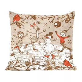 Декоративная подушка MuchoWow, диванная подушка, декоративная подушка для гостиной, 60 x 60 см, иллюстрация - Рождество - снеговик - чехол на подушку - хлопчатобумажная ткань - декоративные чехлы на подушки, мультиколор
