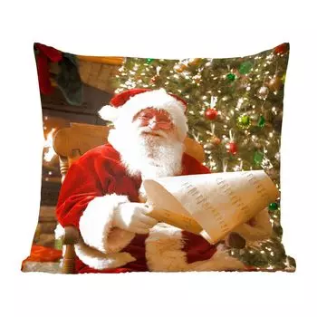 Декоративная подушка MuchoWow, диванная подушка, декоративная подушка для гостиной, 60 х 60 см, Санта-Клаус проверяет свой список - чехол на подушку - хлопчатобумажная ткань - декоративные чехлы на подушки