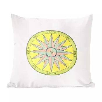 Декоративная подушка MuchoWow, диванная подушка, декоративная подушка для гостиной, 60 x 60 см, ретро - компасная роза - винтаж - чехол на подушку - хлопчатобумажная ткань - декоративные чехлы на подушки