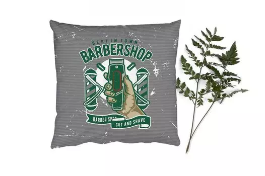 Декоративная подушка MuchoWow Диванная подушка Декоративная подушка для гостиной 60 x 60 см Mancave - Бритва - Парикмахерская - Винтаж - Чехлы на подушки - Хлопчатобумажная ткань - Декоративные наволочки