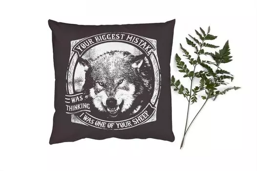 Декоративная подушка MuchoWow Диванная подушка Декоративная подушка для гостиной 60 x 60 см Волк - Винтаж - Иллюстрация - Наволочка - Хлопчатобумажная ткань - Декоративные наволочки