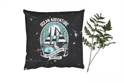 Декоративная подушка MuchoWow, диванная подушка, декоративная подушка для гостиной, 50 х 50 см, лодка, парус, винтаж, рисунок, чехлы на подушки, украшение, спальня