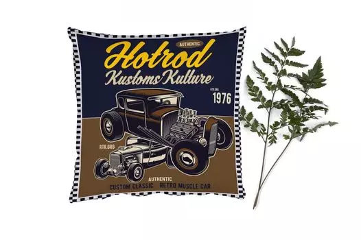 Декоративная подушка MuchoWow Диванная подушка Декоративная подушка для гостиной 60 x 60 см Mancave - Автомобиль - Винтаж - Коричневый - Синий - Наволочка - Хлопчатобумажная ткань - Декоративные наволочки