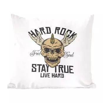 Декоративная подушка MuchoWow Диванная подушка Декоративная подушка для гостиной 60 x 60 см Винтаж - «Хард-рок остается верным, живи тяжело» - Пословицы - Цитаты - Чехлы на подушки - Хлопчатобумажная ткань - Декоративные чехлы на подушки