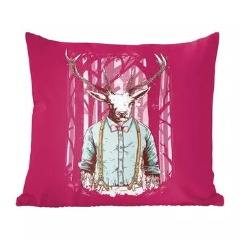 Декоративная подушка MuchoWow, диванная подушка, декоративная подушка для гостиной, 60 х 60 см, винтаж - олень - лес - чехол на подушку - хлопчатобумажная ткань - декоративные наволочки