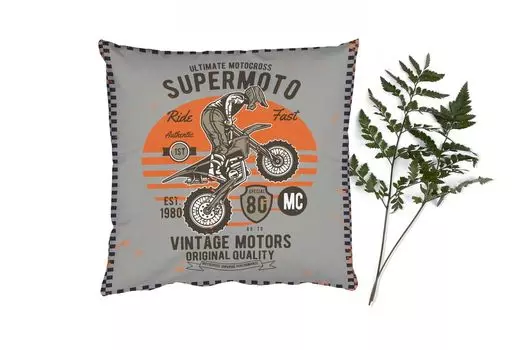 Декоративная подушка MuchoWow Диванная подушка Декоративная подушка для гостиной 60 x 60 см Mancave — Двигатель — Серый — Оранжевый — Чехол на подушку — Хлопчатобумажная ткань — Декоративные наволочки