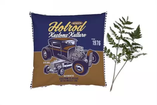 Декоративная подушка MuchoWow Диванная подушка Декоративная подушка для гостиной 60 x 60 см Mancave — Винтаж — Автомобиль — Коричневый — Синий — Наволочка — Хлопковая ткань — Декоративные наволочки
