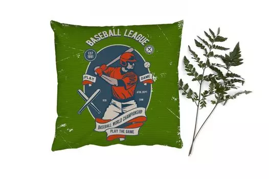 Декоративная подушка MuchoWow Диванная подушка Декоративная подушка для гостиной 60 x 60 см Mancave - Бейсбол - Спорт - Старомодный - Чехлы на подушки - Хлопчатобумажная ткань - Декоративные наволочки