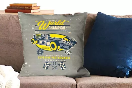 Декоративная подушка MuchoWow, диванная подушка, декоративная подушка для гостиной, 60 х 60 см, гоночный автомобиль, флаг, ретро, чехол на подушку, хлопчатобумажная ткань, декоративные чехлы на подушки