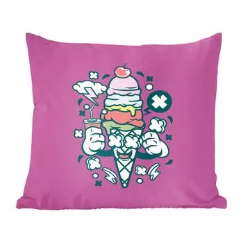 Декоративная подушка MuchoWow, диванная подушка, декоративная подушка для гостиной, 60 х 60 см, мороженое, винтаж, кружка, чехол на подушку, хлопчатобумажная ткань, декоративные чехлы на подушки