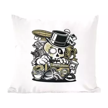 Декоративная подушка MuchoWow, диванная подушка, декоративная подушка для гостиной, 60 х 60 см, винтаж - череп - шляпа - чехол на подушку - хлопчатобумажная ткань - декоративные чехлы на подушки