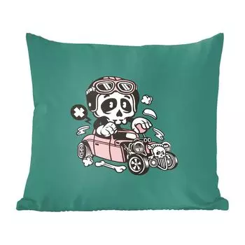 Декоративная подушка MuchoWow, диванная подушка, декоративная подушка для гостиной, 60 х 60 см, автомобиль, старинный автомобиль, череп, чехол на подушку, хлопчатобумажная ткань, декоративные чехлы на подушки