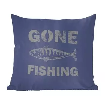 Декоративная подушка MuchoWow, диванная подушка, декоративная подушка для гостиной, 60 х 60 см, винтаж - рыба - текст - чехол на подушку - хлопчатобумажная ткань - декоративные наволочки