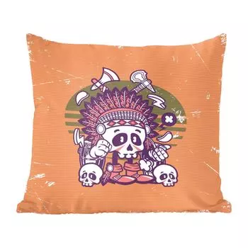 Декоративная подушка MuchoWow, диванная подушка, декоративная подушка для гостиной, 60 х 60 см, череп, голова индейца, ретро, чехол на подушку, хлопчатобумажная ткань, декоративные чехлы на подушки