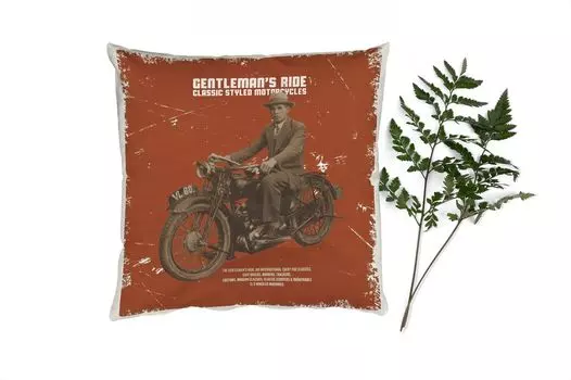 Декоративная подушка MuchoWow Диванная подушка Декоративная подушка для гостиной 60 x 60 см Mancave - Мотоцикл - Костюм - Винтаж - Чехол на подушку - Хлопчатобумажная ткань - Декоративные наволочки