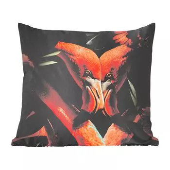 Декоративная подушка MuchoWow, диванная подушка, декоративная подушка для гостиной, 60 х 60 см, фламинго, листья, цветы, чехол на подушку, хлопчатобумажная ткань, декоративные чехлы на подушки