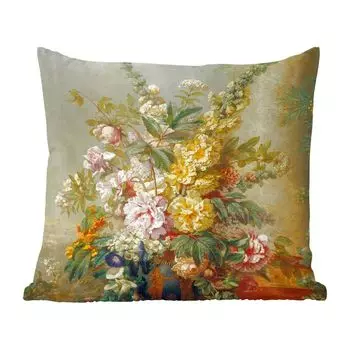 Декоративная подушка MuchoWow, диванная подушка, декоративная подушка для гостиной, 60 х 60 см, большая ваза с цветами - Хозеп Мирабент - роспись - чехол на подушку - хлопчатобумажная ткань - декоративные наволочки