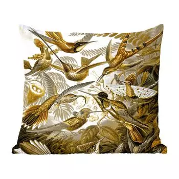 Декоративная подушка MuchoWow, диванная подушка, декоративная подушка для гостиной, 60 x 60 см, Trochilidae - Ernst Haeckel - золото - чехол на подушку - хлопчатобумажная ткань - декоративные наволочки