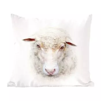 Декоративная подушка MuchoWow, диванная подушка, декоративная подушка для гостиной, 60 х 60 см, овца - портрет - шерсть - чехол на подушку - хлопчатобумажная ткань - декоративные наволочки