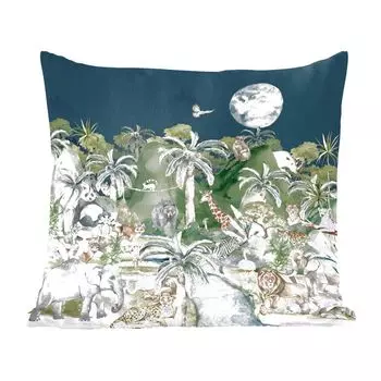 Декоративная подушка MuchoWow Диванная подушка Декоративная подушка для гостиной 60 x 60 см Дети - Джунгли - Природа - Животные - Растения - Чехол на подушку - Хлопчатобумажная ткань - Декоративные наволочки