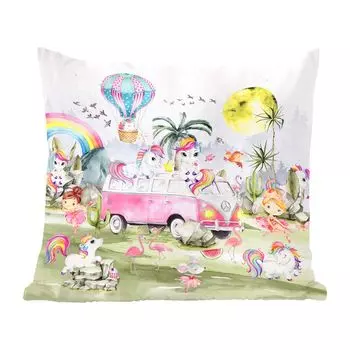 Декоративная подушка MuchoWow, диванная подушка, декоративная подушка для гостиной, 60 х 60 см, единорог, радуга, дети, девочки, автомобиль, чехол на подушку, хлопчатобумажная ткань, декоративные чехлы на подушки