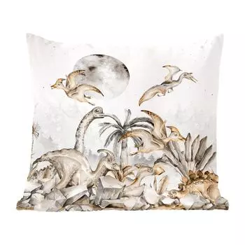 Декоративная подушка MuchoWow Диванная подушка Декоративная подушка для гостиной 60 x 60 см Dino - Украшение джунглей - Дети - Мальчик - Зеленый - Чехлы на подушки - Хлопчатобумажная ткань - Декоративные наволочки