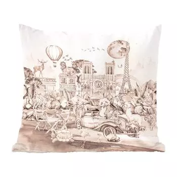 Декоративная подушка MuchoWow Диванная подушка Декоративная подушка для гостиной 60 x 60 см Дети - Париж - Панда - Животные - Воздушный шар - Чехол на подушку - Хлопчатобумажная ткань - Декоративные наволочки
