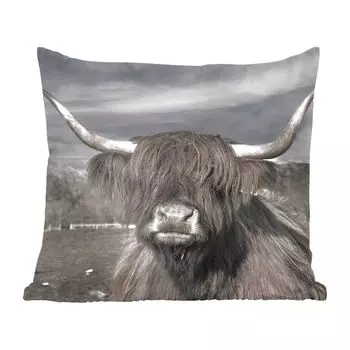 Декоративная подушка MuchoWow Диванная подушка Декоративная подушка для гостиной 50 x 50 см Шотландский горец - Портрет - Черный - Белый - Животные - Дикая природа - Природа - Наволочки - Украшение - Спальня