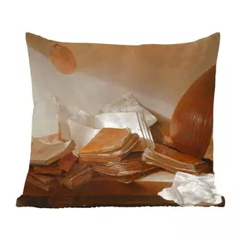 Декоративная подушка MuchoWow, диванная подушка, декоративная подушка для гостиной, 60 х 60 см, натюрморт с книгами - картина Яна Давидса. de Heem - чехол на подушку - хлопчатобумажная ткань - декоративные чехлы на подушки