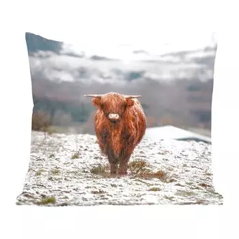 Декоративная подушка MuchoWow Диванная подушка Декоративная подушка для гостиной 60 x 60 см Шотландский горец - Снег - Горы - Чехол на подушку - Хлопчатобумажная ткань - Декоративные наволочки