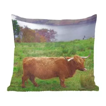 Декоративная подушка MuchoWow Диванная подушка Декоративная подушка для гостиной 50 x 50 см Шотландский горец - Трава - Вода - Животные - Наволочки - Украшение - Спальня