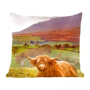 Декоративная подушка MuchoWow Диванная подушка Декоративная подушка для гостиной 50 x 50 см Шотландский горец - Гора - Осень - Наволочки - Украшение - Спальня