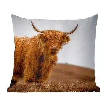 Декоративная подушка MuchoWow Диванная подушка Декоративная подушка для гостиной 60 x 60 см Шотландский горец - Дюна - Трава - Чехол на подушку - Хлопчатобумажная ткань - Декоративные наволочки