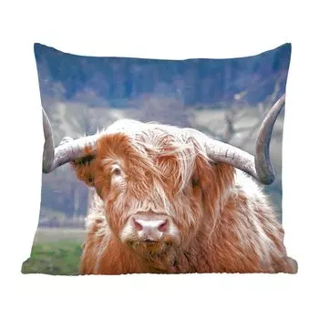 Декоративная подушка MuchoWow Диванная подушка Декоративная подушка для гостиной 60 x 60 см Шотландский горец - Рога - Гора - Чехол на подушку - Хлопчатобумажная ткань - Декоративные наволочки, мультиколор
