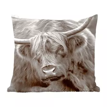 Декоративная подушка MuchoWow Диванная подушка Декоративная подушка для гостиной 60 x 60 см Шотландский горец - Черный - Белый - Рога - Чехол на подушку - Хлопчатобумажная ткань - Декоративные наволочки