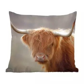 Декоративная подушка MuchoWow Диванная подушка Декоративная подушка для гостиной 60 x 60 см Шотландский горец - Рога - Волосы - Чехол на подушку - Хлопчатобумажная ткань - Декоративные наволочки
