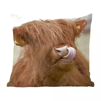 Декоративная подушка MuchoWow Диванная подушка Декоративная подушка для гостиной 60 x 60 см Шотландский горец - Коричневый - Корова - Чехол на подушку - Хлопчатобумажная ткань - Декоративные наволочки