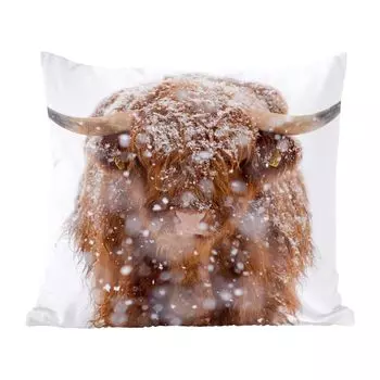 Декоративная подушка MuchoWow Диванная подушка Декоративная подушка для гостиной 60 x 60 см Шотландский горец - Рога - Снег - Чехол на подушку - Хлопчатобумажная ткань - Декоративные наволочки